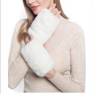 Luxurious Soft Warm Faux Fur Fingerless Mitten Gloves Hand Warmer for Women Whit